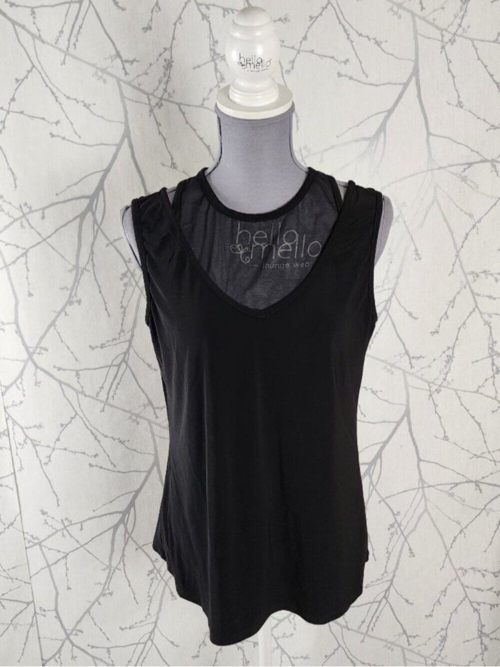 Joseph Ribkoff Black Stretch Mesh Panel Racerback Tank